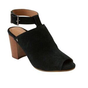 Vionic Kaia Women's Black Suede Block Stacked Heel Sandal Peep Toe Size 9.5